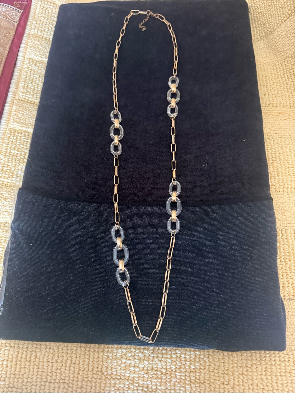 Unique long Gold Chain Necklace with Clear Link Accents